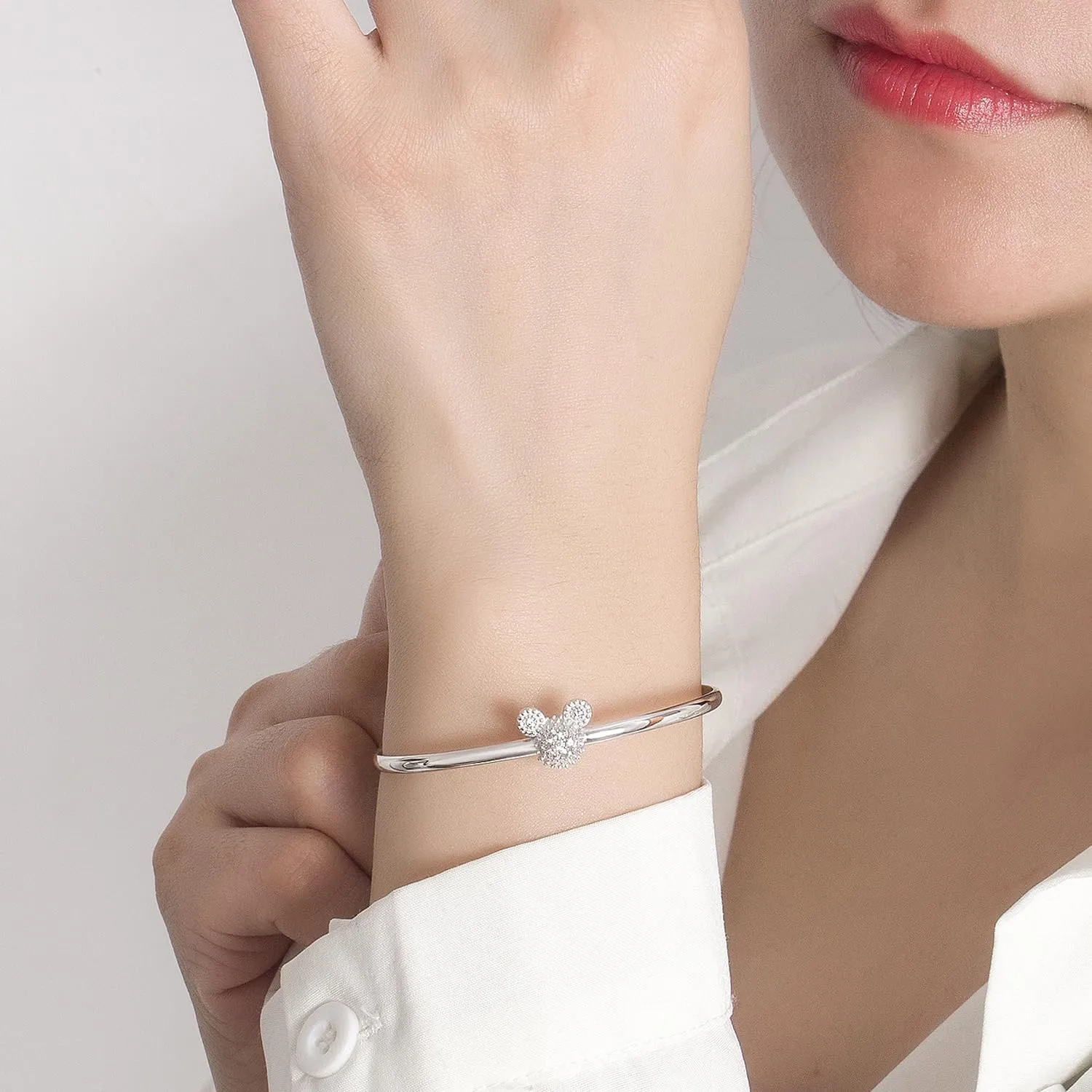 925 Sterling Silver Cute Mickey Bangles Fashion Women Charm Bracelet Adjustable Size Fine Jewelry Gift For female Wife Her