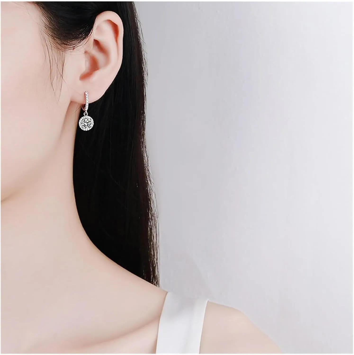 925 sterling silver earrings for women moissanite round ear buckle platinum plated ear jewelry