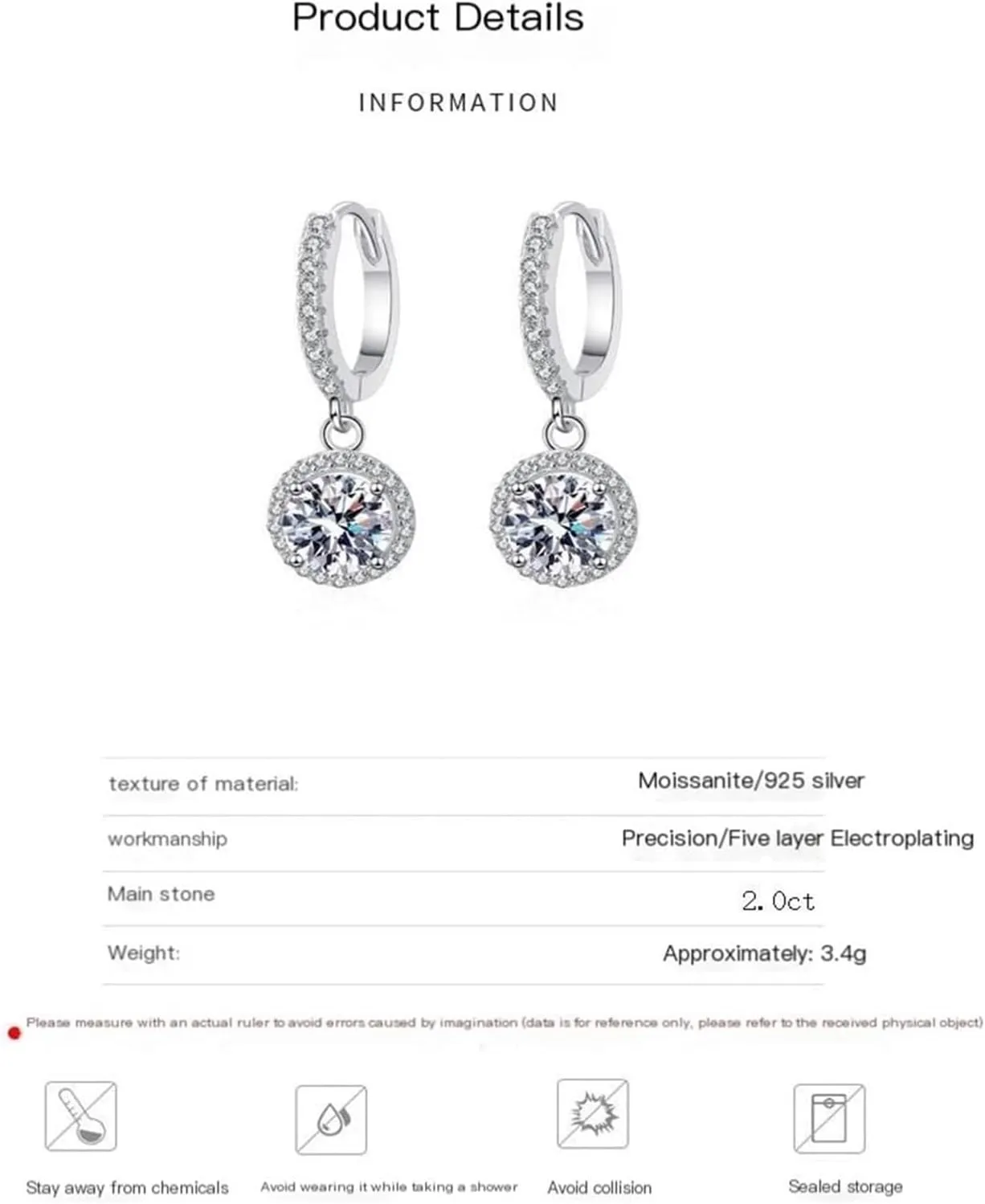 925 sterling silver earrings for women moissanite round ear buckle platinum plated ear jewelry
