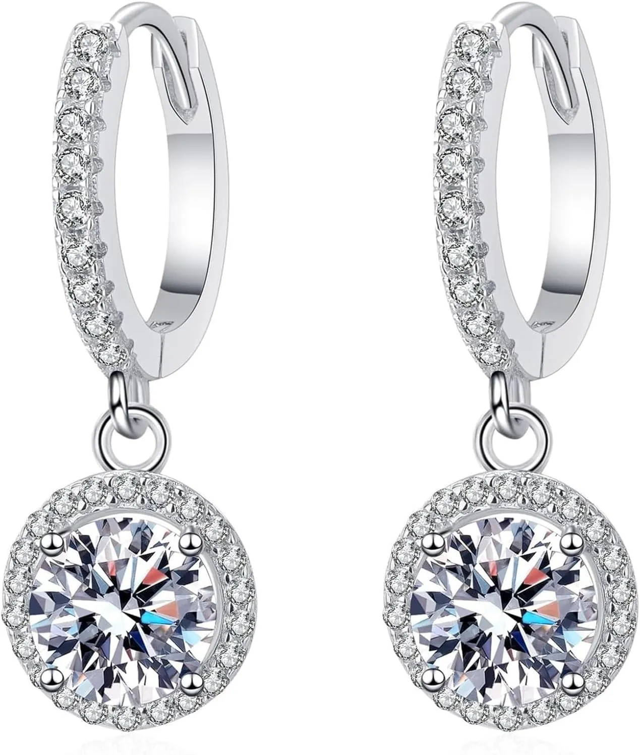 925 sterling silver earrings for women moissanite round ear buckle platinum plated ear jewelry