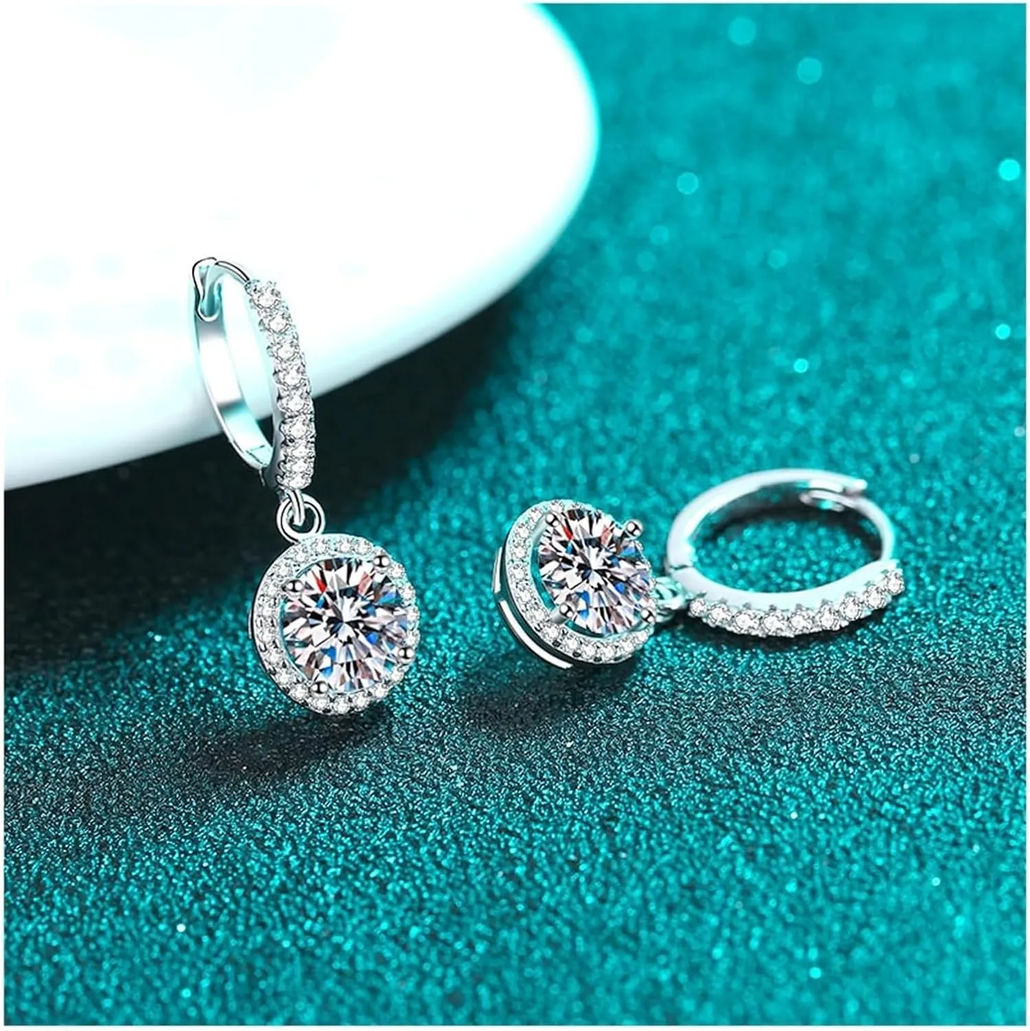 925 sterling silver earrings for women moissanite round ear buckle platinum plated ear jewelry