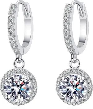 925 sterling silver earrings for women moissanite round ear buckle platinum plated ear jewelry