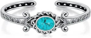 925 Sterling Silver Genuine Leaf Turquoise Bracelet Cuff for Women Adjustable Boho Style Native American Bangle Jewelry 6.5 7 7.5 Inch