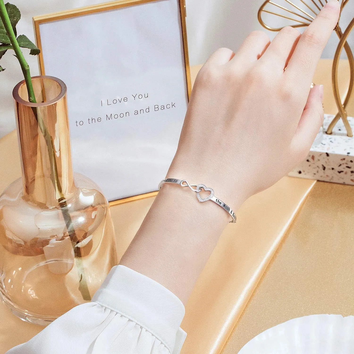 925 Sterling Silver Heart Infinity Inspirational Bracelet Engraved Always My Sister/Daughter, Forever My Friend Adjustable Sisters Bracelets Friendship Jewelry for Women