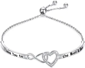 925 Sterling Silver Heart Infinity Inspirational Bracelet Engraved Always My Sister/Daughter, Forever My Friend Adjustable Sisters Bracelets Friendship Jewelry for Women