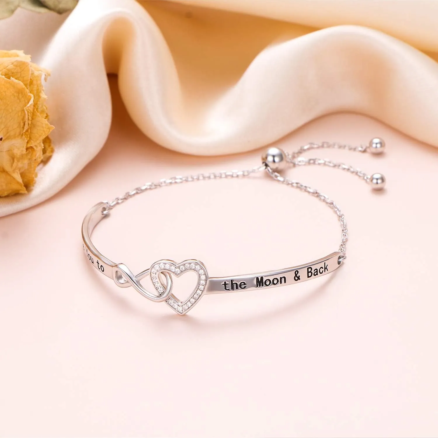 925 Sterling Silver Heart Infinity Inspirational Bracelet Engraved Always My Sister/Daughter, Forever My Friend Adjustable Sisters Bracelets Friendship Jewelry for Women