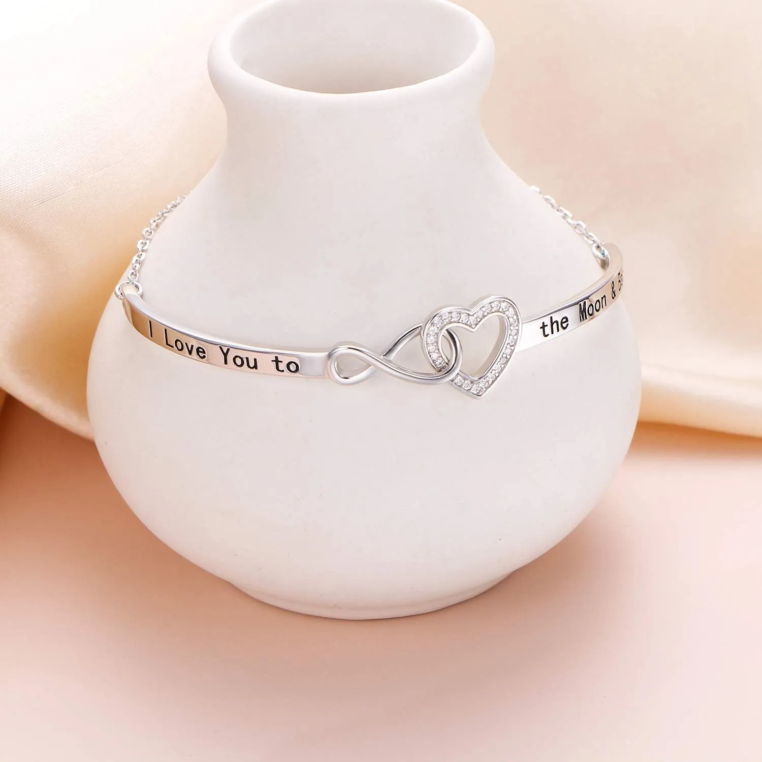 925 Sterling Silver Heart Infinity Inspirational Bracelet Engraved Always My Sister/Daughter, Forever My Friend Adjustable Sisters Bracelets Friendship Jewelry for Women