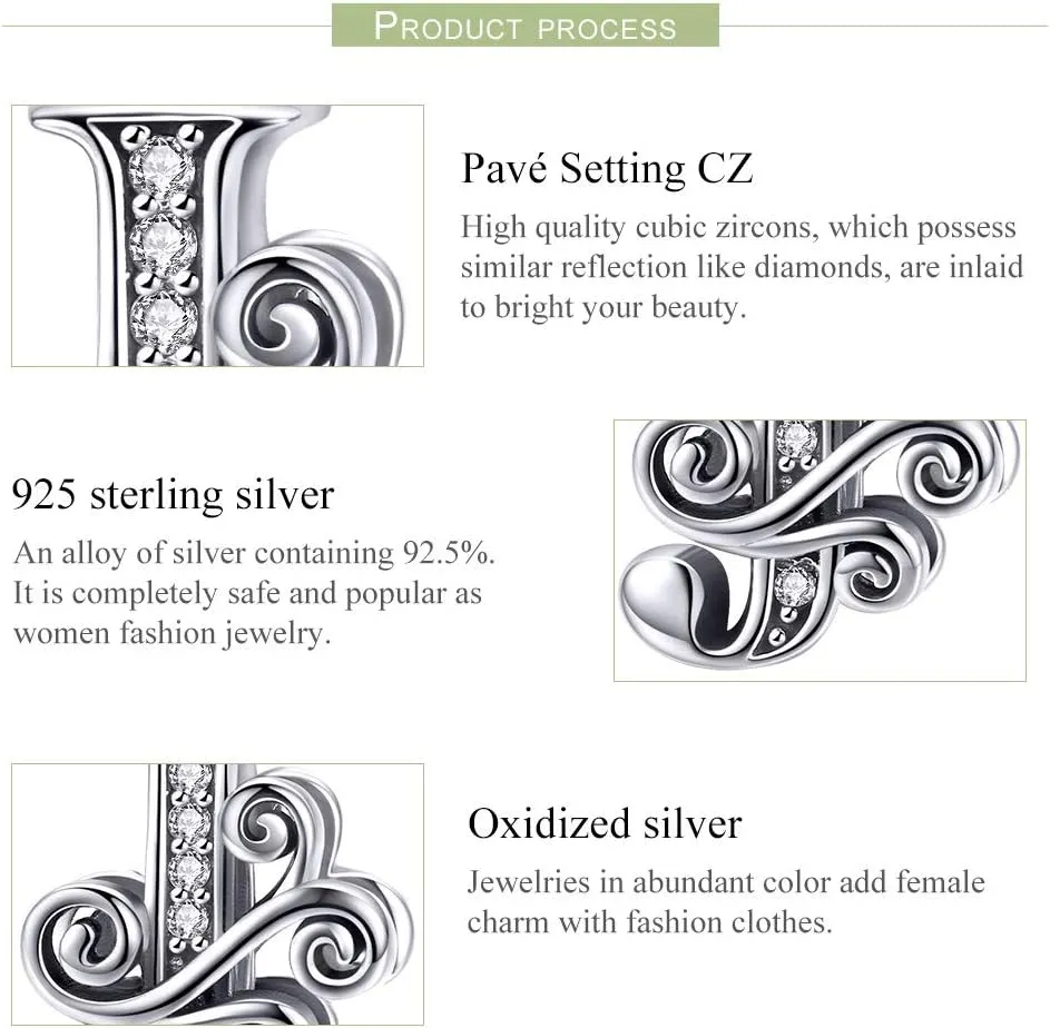 925 Sterling Silver Letter Charms for Pandora Bracelets Alphabet Initial Beads Jewelry Gift for Women