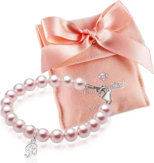 925 Sterling Silver Letter Charms Initial Bracelet, Pink Pearl Charm Bracelet Baby Girl Birthday Gifts, Custom Bracelets for Girls, Personalized Baby Gifts