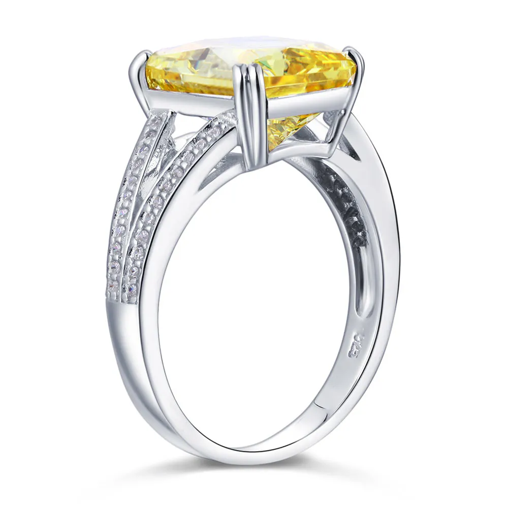 925 Sterling Silver Luxury Ring 6 Carat Fancy Yellow Created Diamond Radiant Cut XFR8154