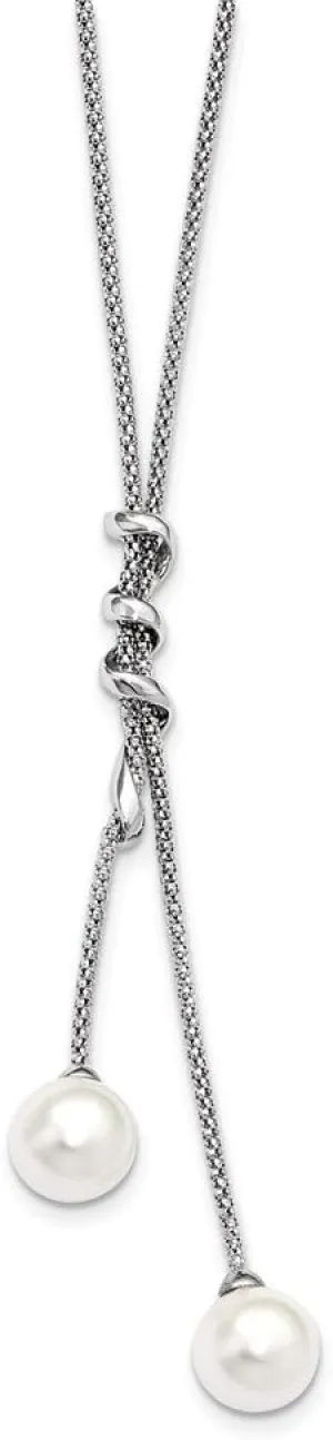 925 Sterling Silver Majestik 10-11mm White Imitation Shell Pearl Necklace