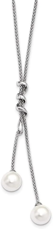 925 Sterling Silver Majestik 10-11mm White Imitation Shell Pearl Necklace