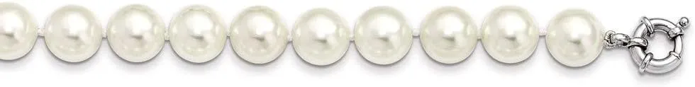 925 Sterling Silver Majestik 12-13mm White Imitation Shell Pearl Necklace