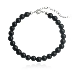 925 Sterling Silver Natural Black Onyx 6MM Round Beads Bracelet for Women