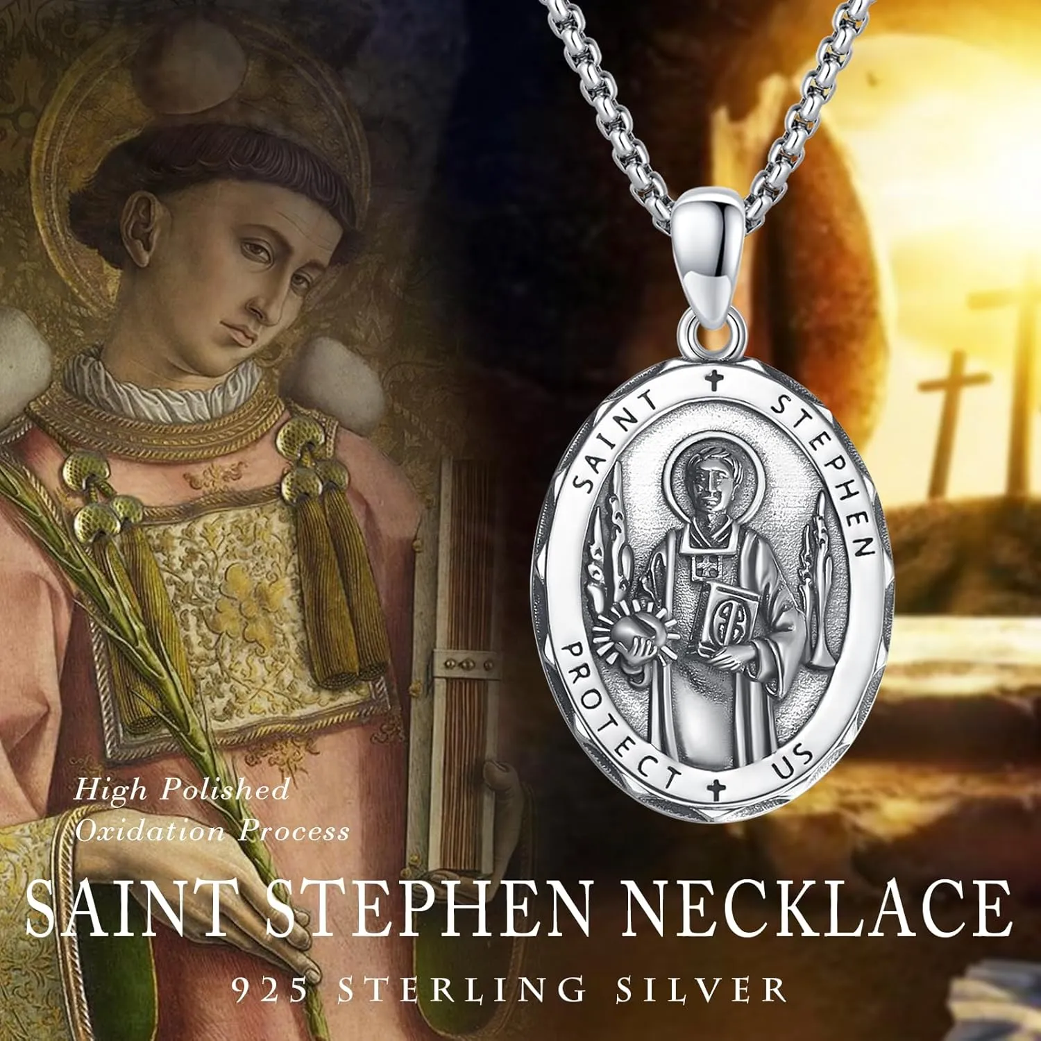 925 Sterling Silver Patron Saint Necklace Archangel Medals St Pendant Amulet Necklaces Protection Jewelry for Men Women with Chain