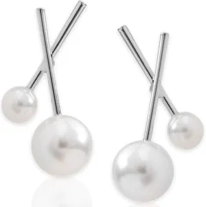 925 Sterling Silver Plated X-Shape Double Simulated Pearl Stud Earrings for Women, Hypoallergenic
