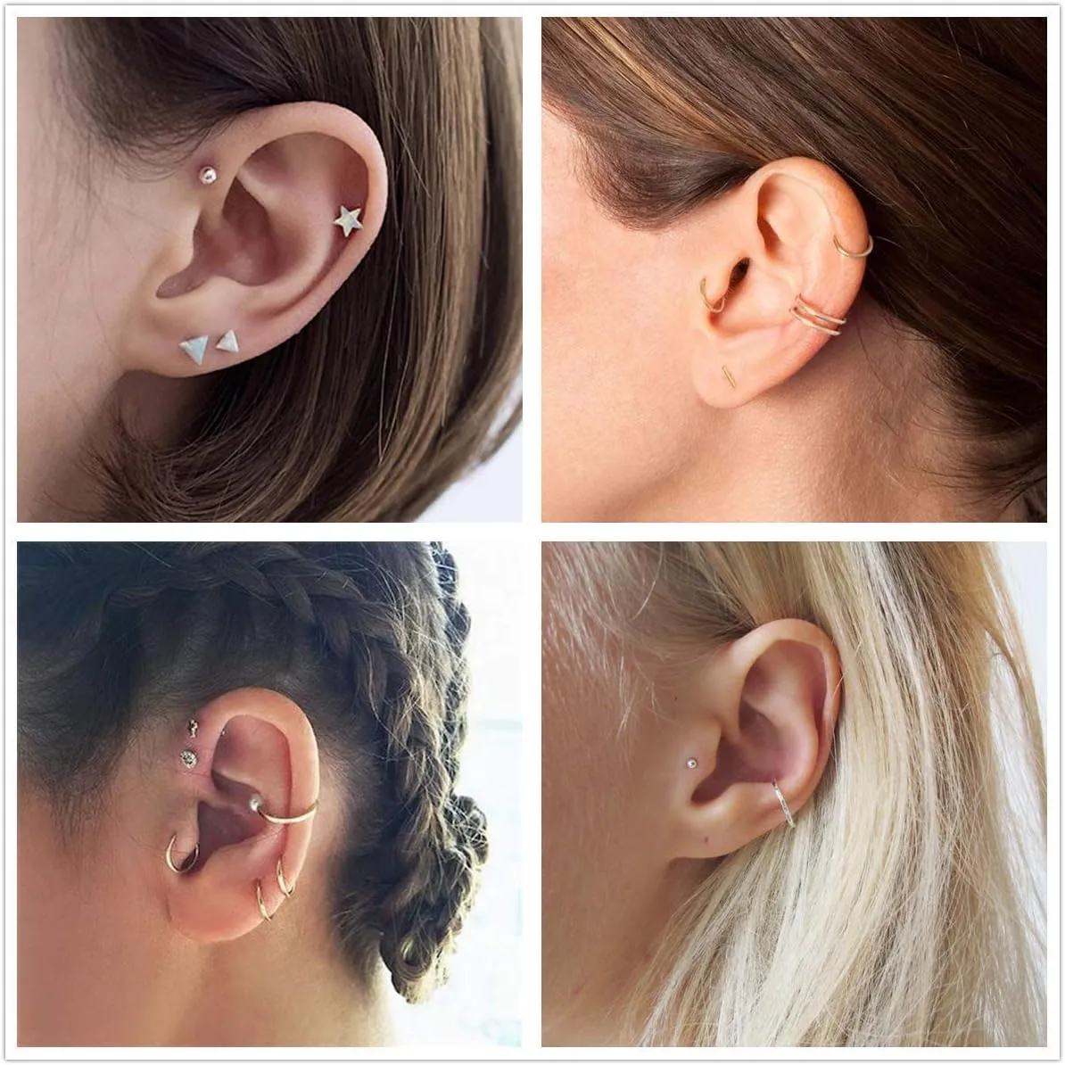 925 Sterling Silver Stud Earrings for Women, 4 Pairs 14K White Gold Plated Hypoallergenic Small Silver Stud Earrings Set for Women Men