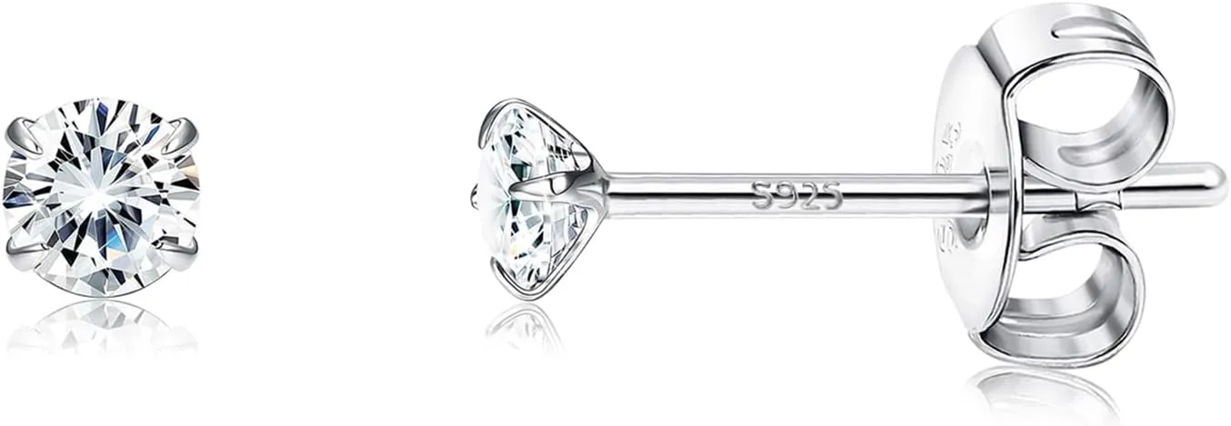 925 Sterling Silver Stud Earrings for Women Men Hypoallergenic 20G Simulated Diamond Cubic Zirconia Cartilage Earring Helix Piercing Jewelry Gold Silver Stud Earrings 2-5mm