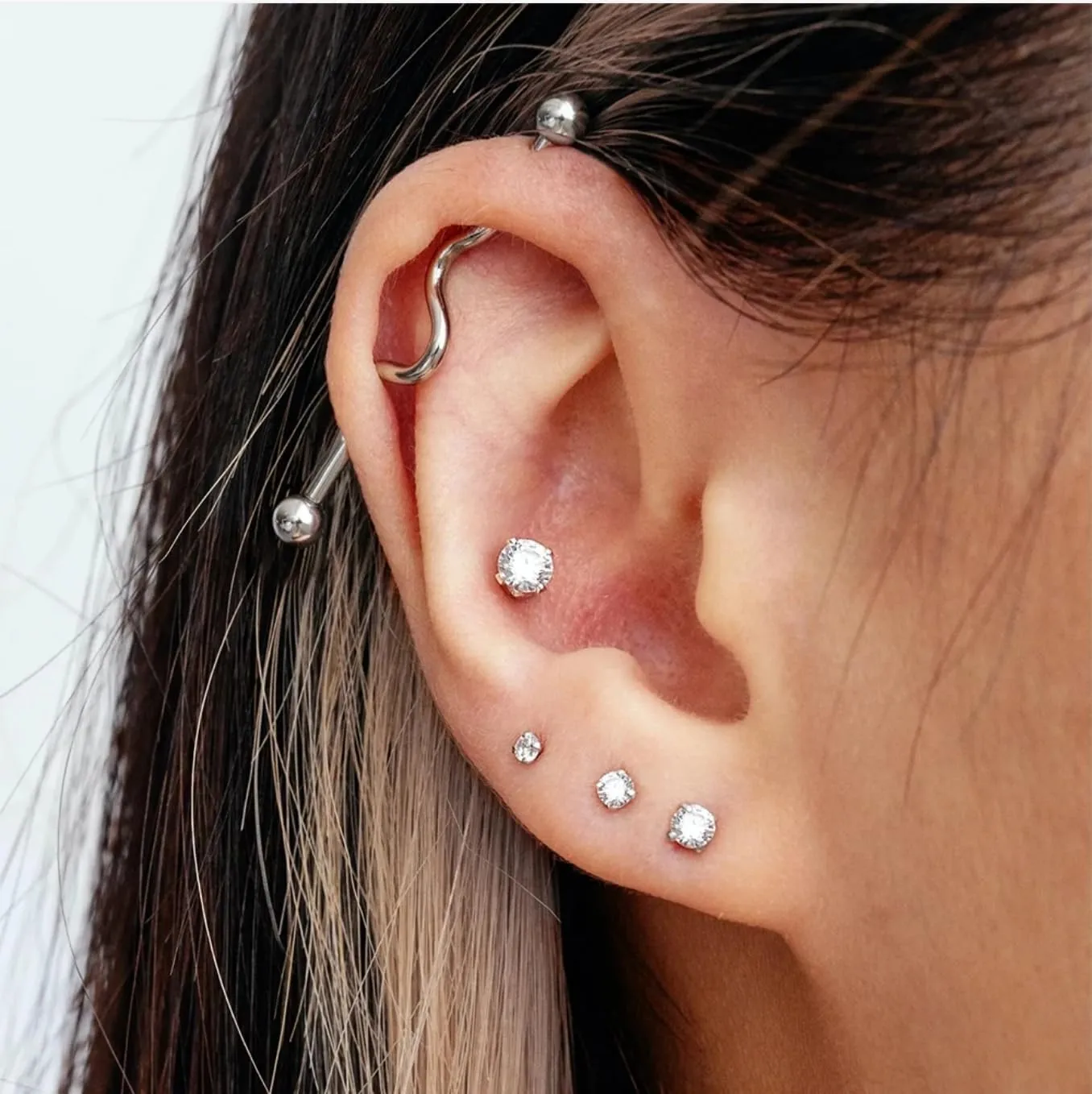 925 Sterling Silver Stud Earrings for Women Men Hypoallergenic 20G Simulated Diamond Cubic Zirconia Cartilage Earring Helix Piercing Jewelry Gold Silver Stud Earrings 2-5mm