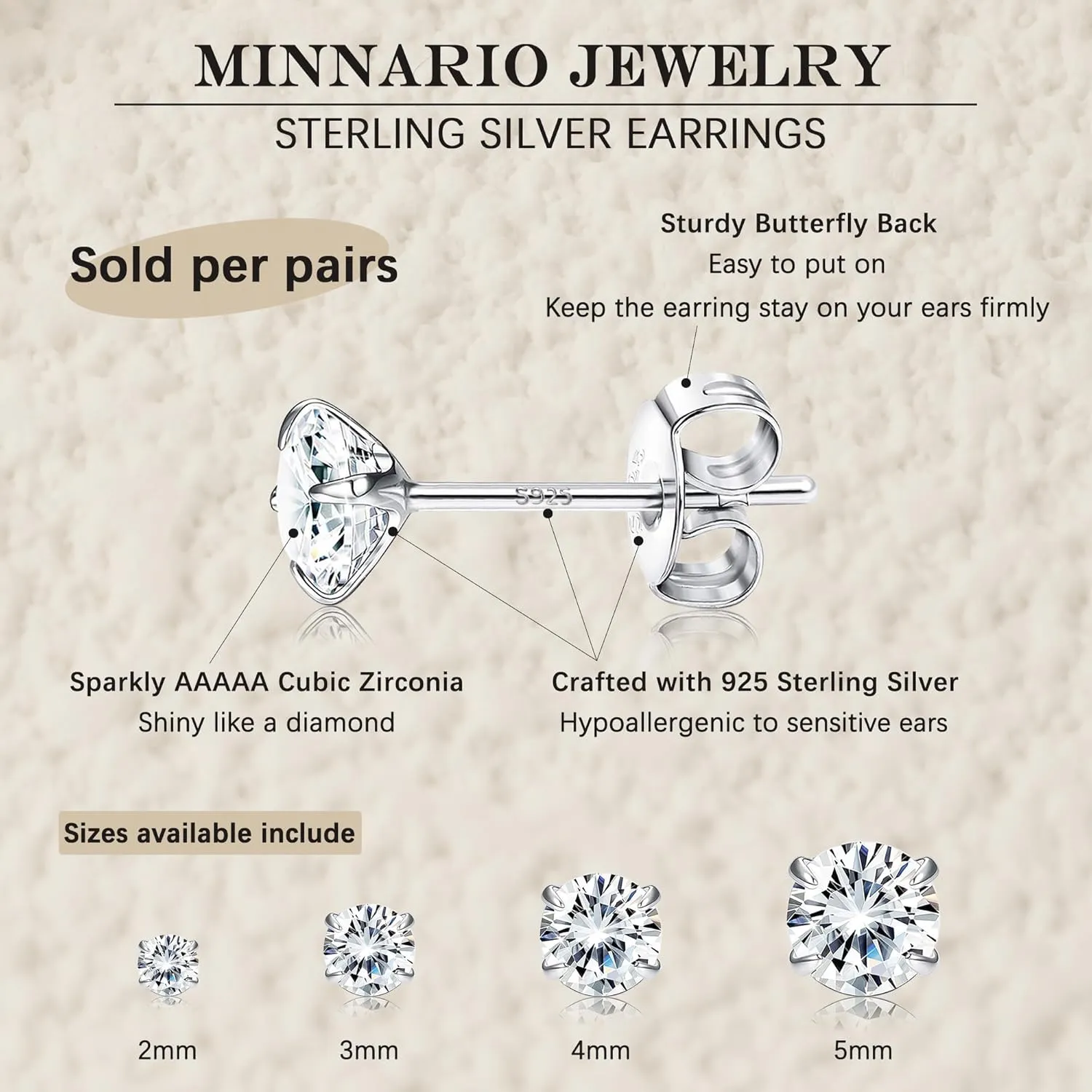 925 Sterling Silver Stud Earrings for Women Men Hypoallergenic 20G Simulated Diamond Cubic Zirconia Cartilage Earring Helix Piercing Jewelry Gold Silver Stud Earrings 2-5mm