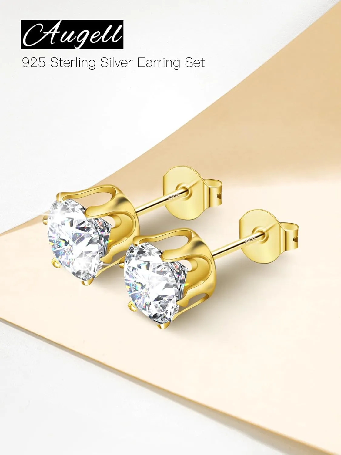 925 Sterling Silver Stud Earrings Set of 5 Pairs Hypoallergenic 18K Gold Cubic Zirconia Earrings for Women Men Sparkling Fancy Gift