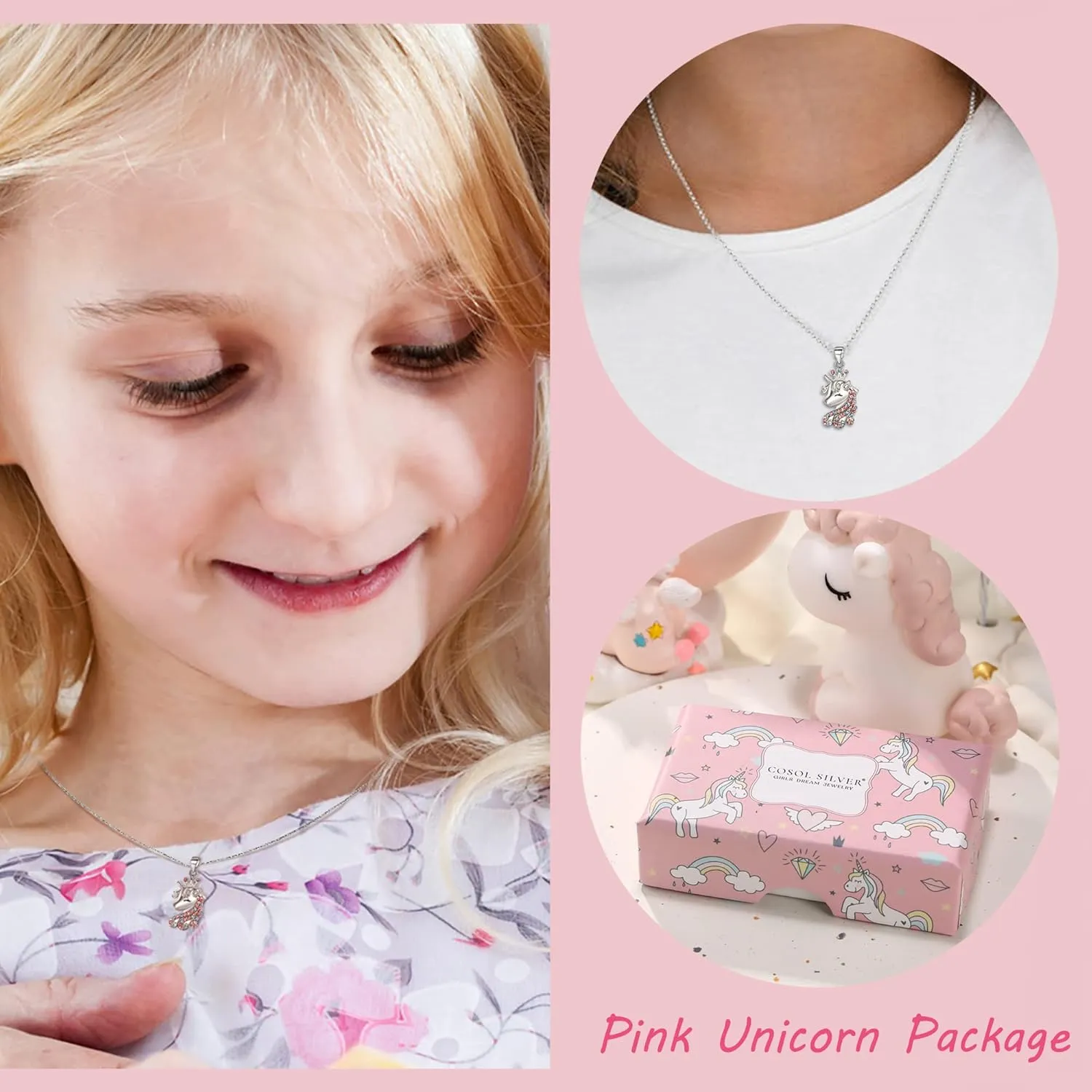 925 Sterling Silver Unicorn Necklace CZ Crown Unicorns Pendant Necklaces Christmas Jewelry Gifts Birthday Gift for Daughter Granddaughter