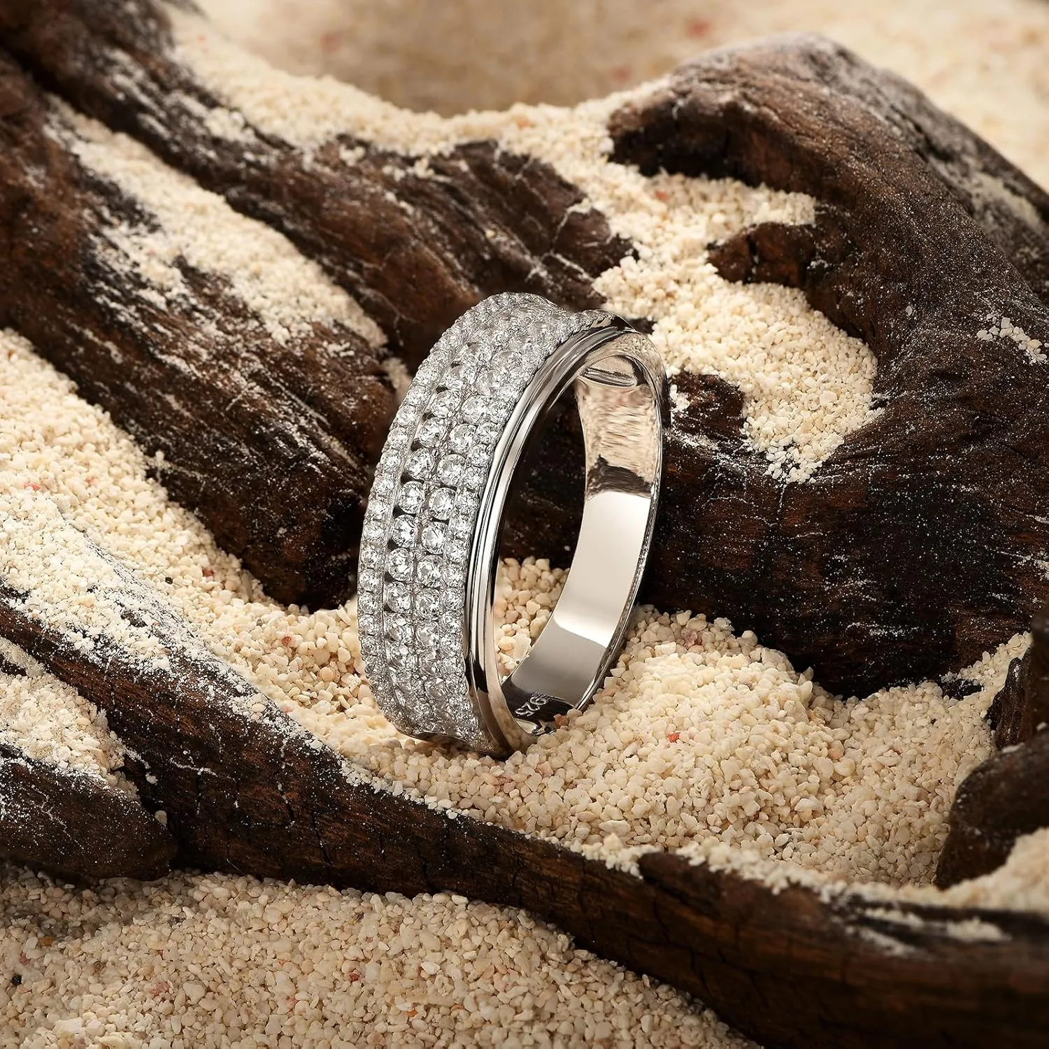 925 Sterling Silver Wedding Rings For Men Round Cut 4 Rows Of Grade 5A Cubic Zirconia Wedding Band Promise Rings For Him Size 7-14