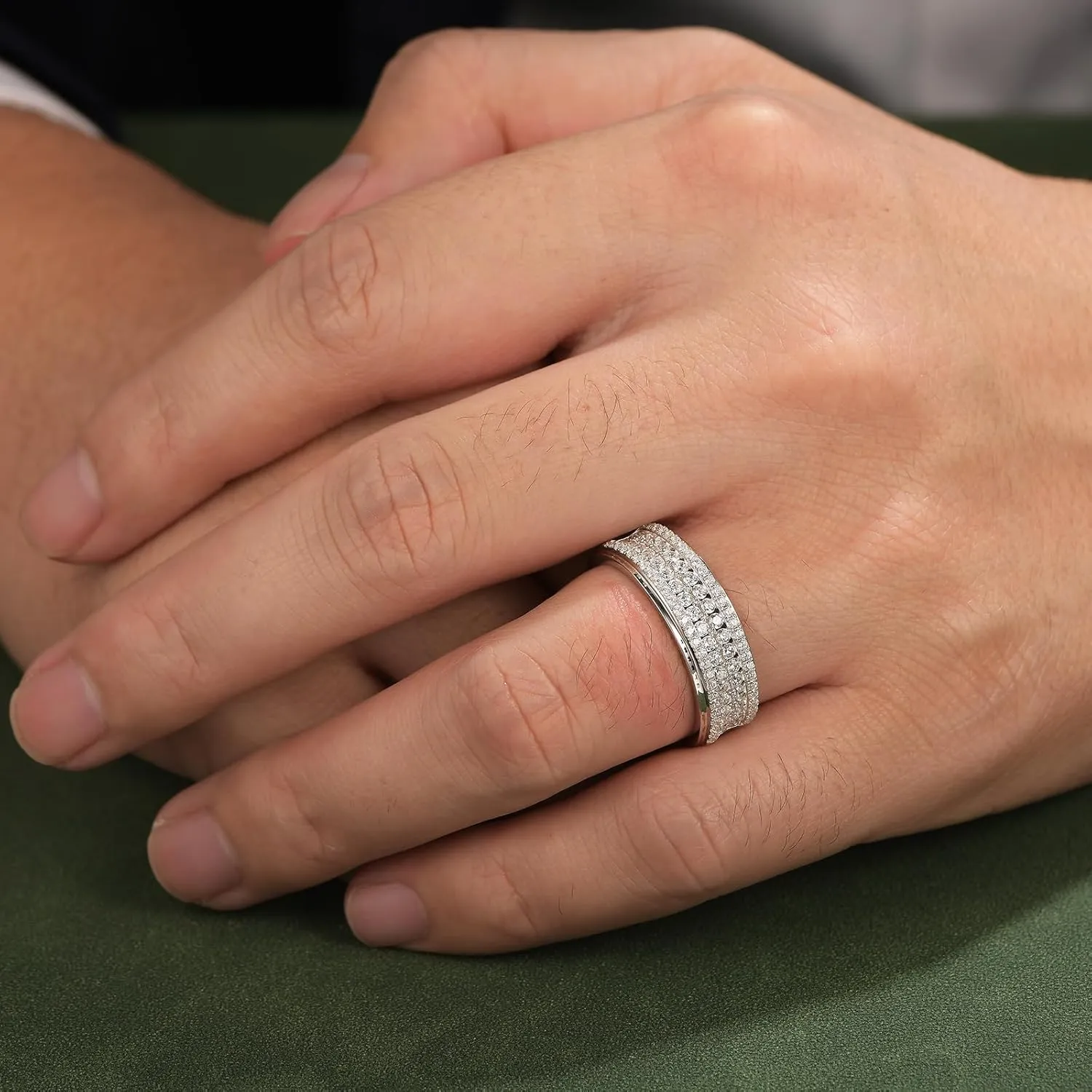 925 Sterling Silver Wedding Rings For Men Round Cut 4 Rows Of Grade 5A Cubic Zirconia Wedding Band Promise Rings For Him Size 7-14