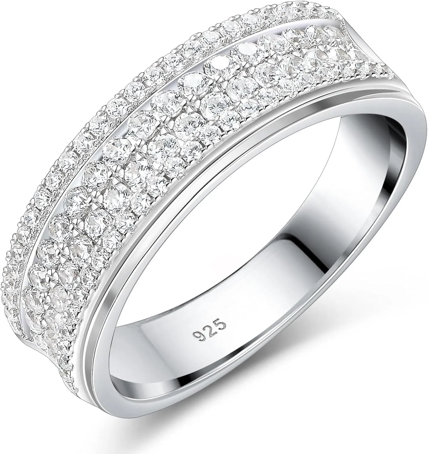 925 Sterling Silver Wedding Rings For Men Round Cut 4 Rows Of Grade 5A Cubic Zirconia Wedding Band Promise Rings For Him Size 7-14