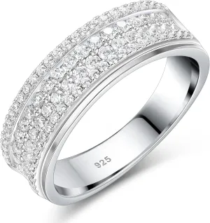 925 Sterling Silver Wedding Rings For Men Round Cut 4 Rows Of Grade 5A Cubic Zirconia Wedding Band Promise Rings For Him Size 7-14