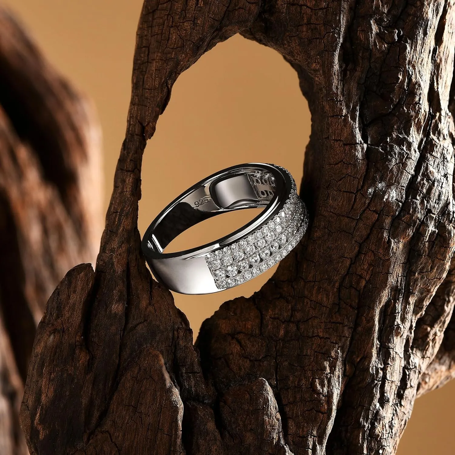 925 Sterling Silver Wedding Rings For Men Round Cut 4 Rows Of Grade 5A Cubic Zirconia Wedding Band Promise Rings For Him Size 7-14