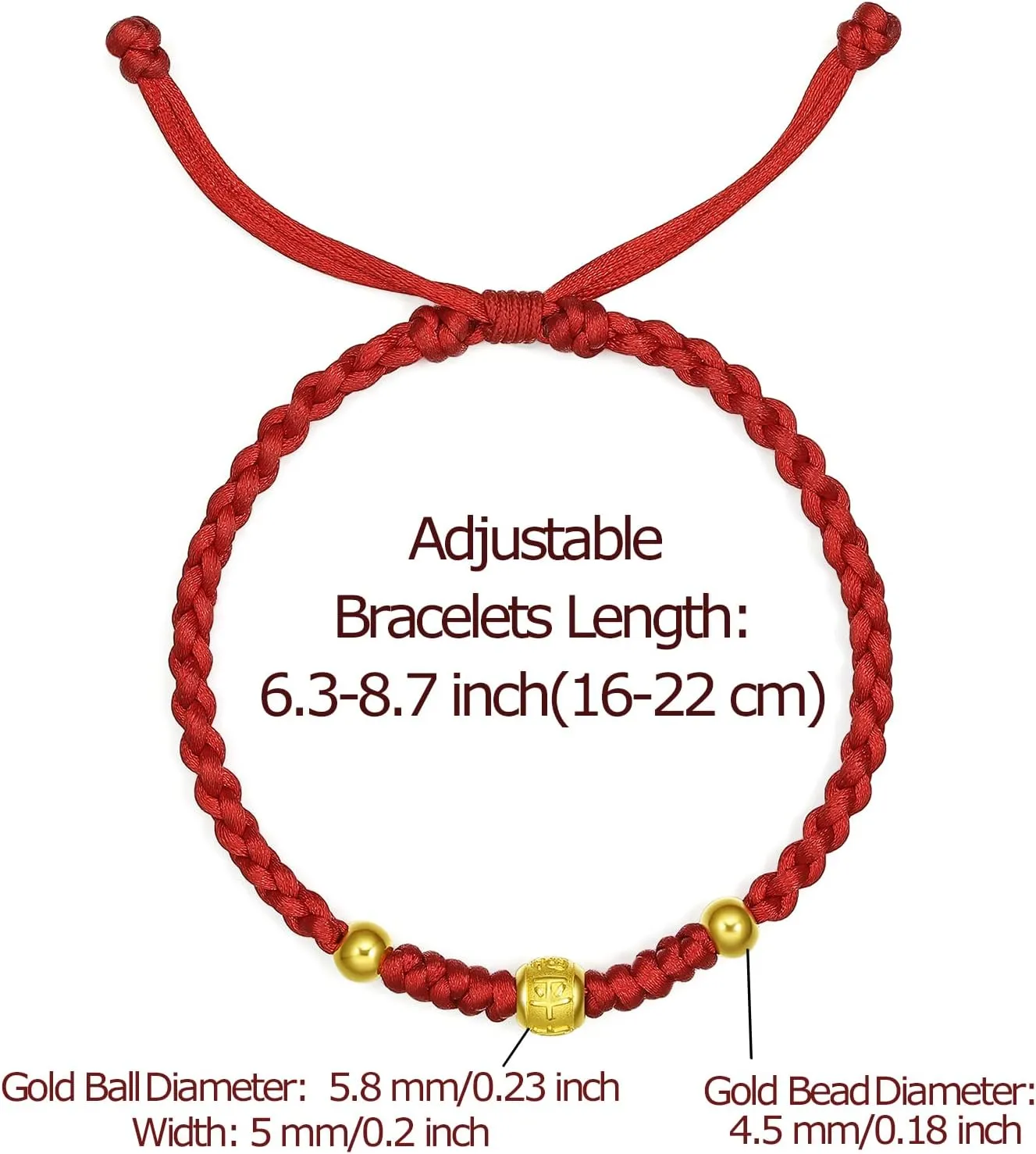 999 24K Solid Gold Bracelets for Women, Real Pure Gold Adjustable Friendship Gold Bead Bracelet Red Braided Bracelet for Women Men Mom Girlfriend