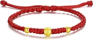 999 24K Solid Gold Bracelets for Women, Real Pure Gold Adjustable Friendship Gold Bead Bracelet Red Braided Bracelet for Women Men Mom Girlfriend