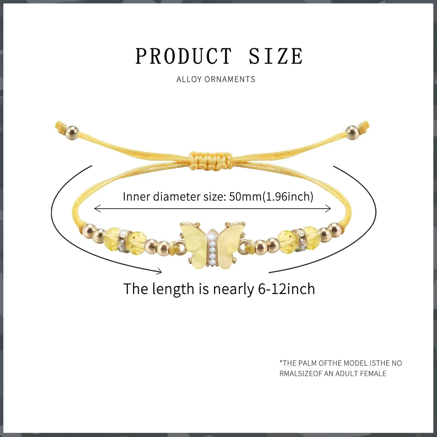 9Pieces Crystal Rhinestone Beads Butterfly Bracelets Adjustable String Cute Butterfly Charm Woven Friendship Bracelet for Women Fairy Party Favor