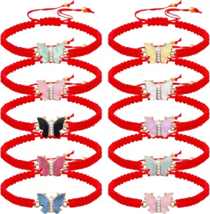 9Pieces Crystal Rhinestone Beads Butterfly Bracelets Adjustable String Cute Butterfly Charm Woven Friendship Bracelet for Women Fairy Party Favor