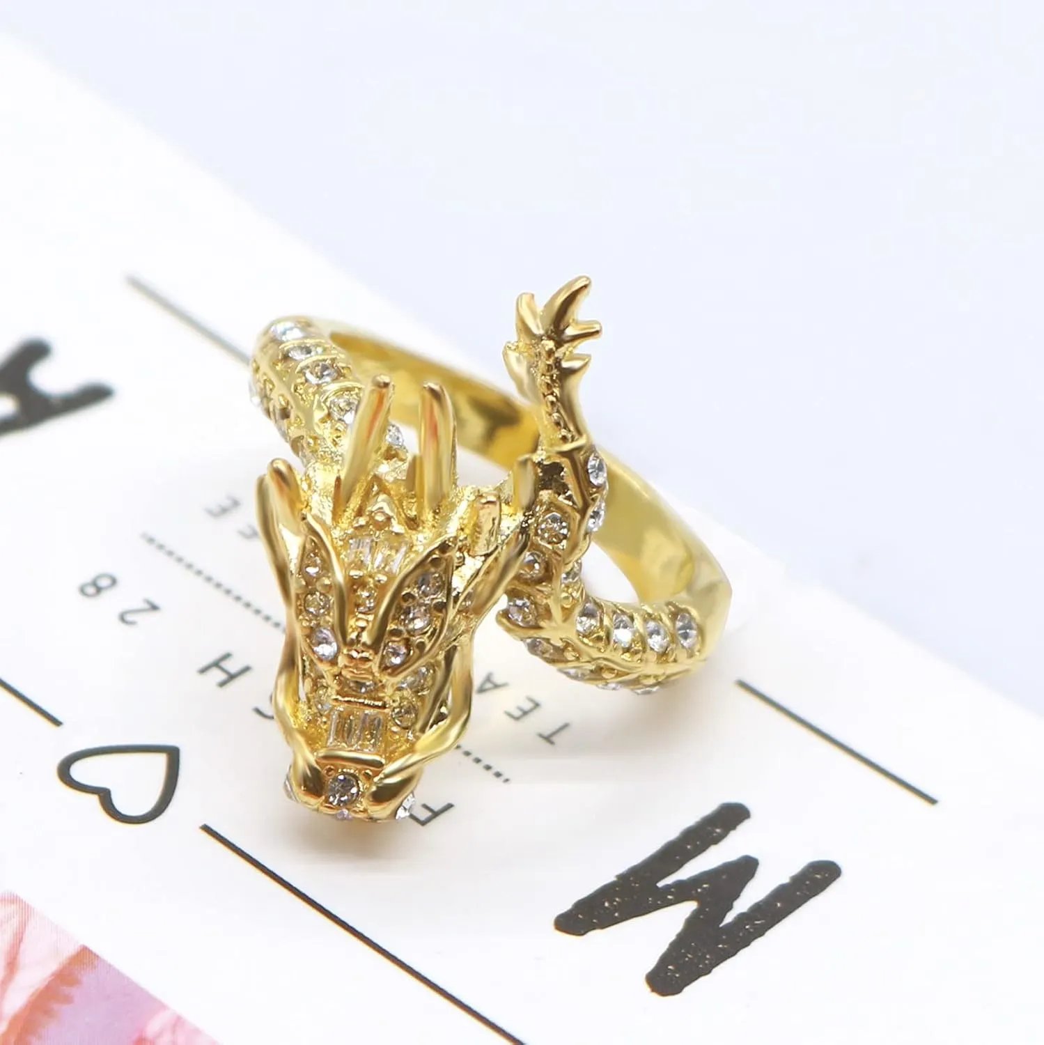 ABJFJE Dragon Crysrtal Ring Anniversary Eternity Band Rhinestone Ring Crystal Wedding Cocktail Rings Fashion Luxury Jewelry for Women Gold Plated