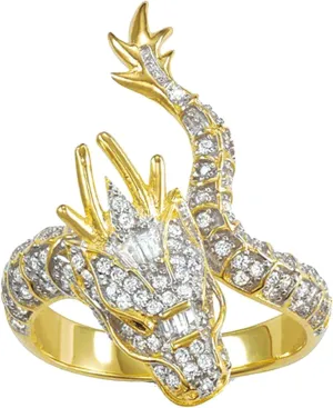 ABJFJE Dragon Crysrtal Ring Anniversary Eternity Band Rhinestone Ring Crystal Wedding Cocktail Rings Fashion Luxury Jewelry for Women Gold Plated