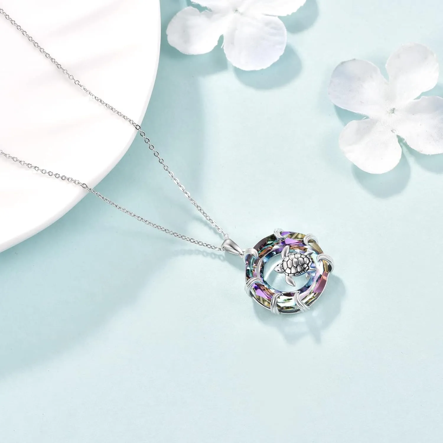 AENEAS Sea Turtle Necklaces for Women Sterling Silver Sea Turtle Pendant Necklace with Crystal Ocean Jewelry Gifts for Women