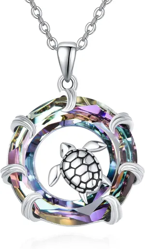 AENEAS Sea Turtle Necklaces for Women Sterling Silver Sea Turtle Pendant Necklace with Crystal Ocean Jewelry Gifts for Women