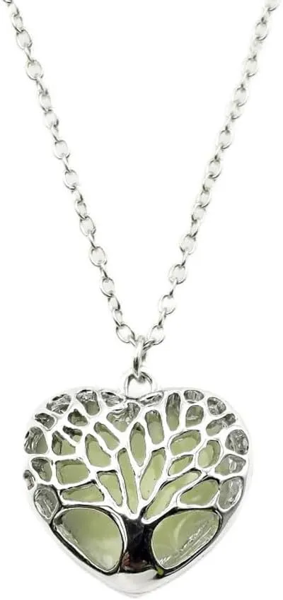 Ailiessy Tree of Life Necklace Glow in The Dark Heart Necklace Family Tree Pendant Necklaces for Women Friends Jewelry Gifts