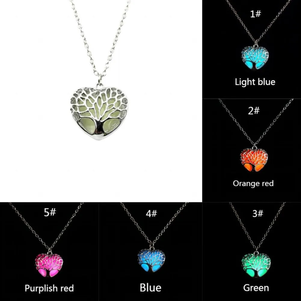 Ailiessy Tree of Life Necklace Glow in The Dark Heart Necklace Family Tree Pendant Necklaces for Women Friends Jewelry Gifts