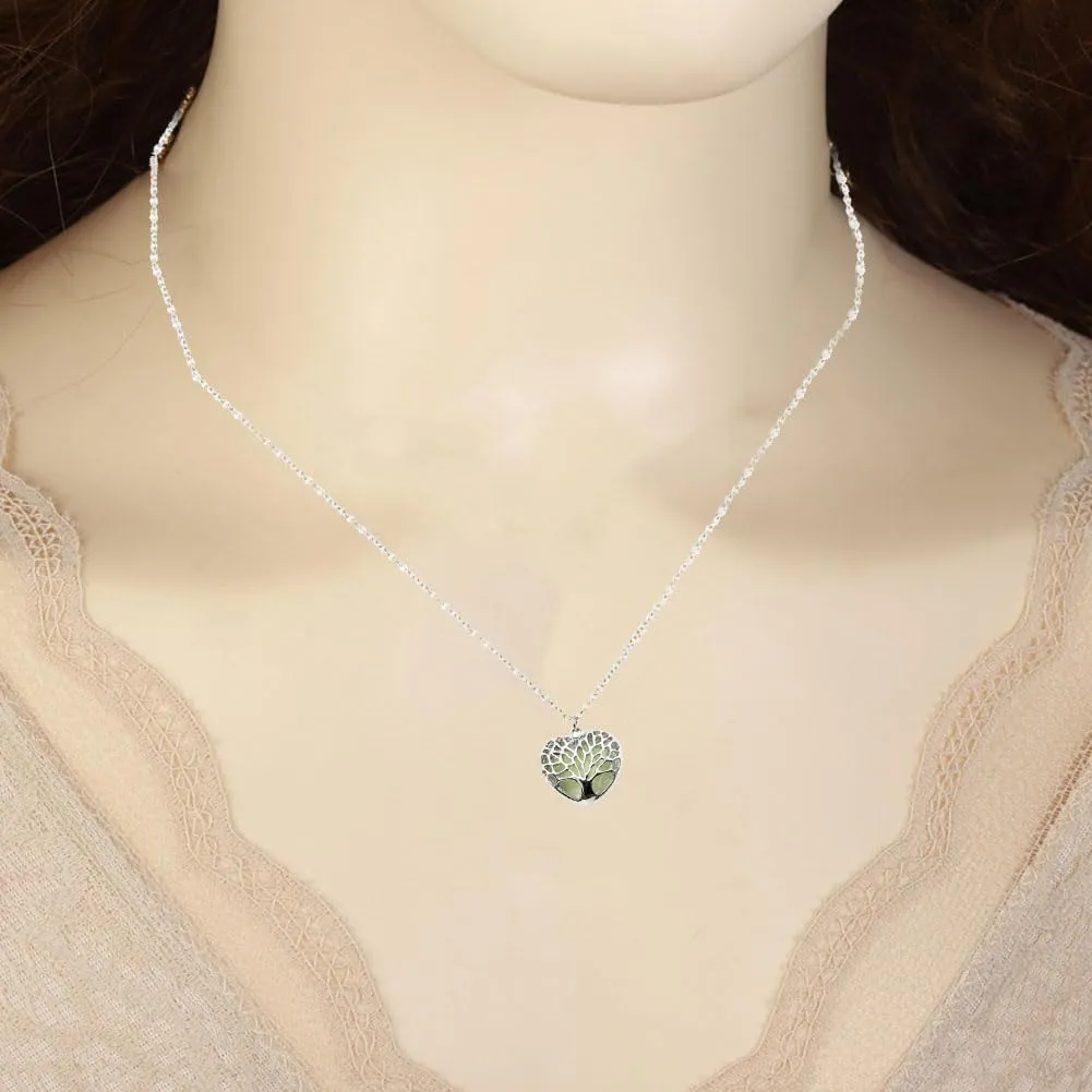 Ailiessy Tree of Life Necklace Glow in The Dark Heart Necklace Family Tree Pendant Necklaces for Women Friends Jewelry Gifts