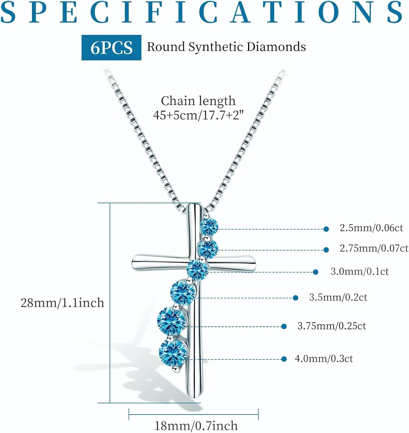AINUOSHI Cross Necklace for Women, 925 Sterling Silver Birthstone Necklaces, Journey Pedant Necklace with 14K White Gold Plating, Christmas Birthday Gifts Jewelry Box Packed