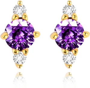 Alcor Designer Amethyst Stud Earrings for Women | 14K Gold Plated Silver Post Earrings| Hypoallergenic for Sensitive Ears | Elegant Gold Earrings with Purple Crystal | Minimalist & Luxury Jewelry Gift