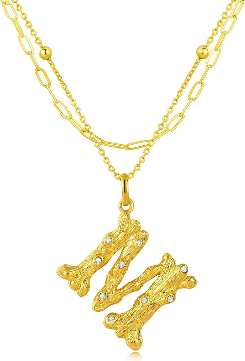 AllenCOCO Bubble Letter Necklaces Gold for Women, Thick 14K Gold Filled Balloon Initial Necklace Personalized Chunky Gold Letter Necklace for Women Non Tarnish Birthday Day Jewelry Gifts