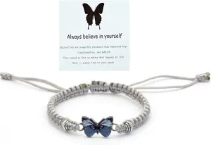 Always Believe in Yourself Butterfly Bracelet for Women Adjustable Braided Rope Butterfly Bracelet Lucky Butterfly Friendship Matching Bracelet Cute Butterfly Charm Bracelets Jewelry