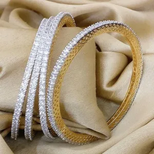 American Diamond Pair of Bangles in Gold Tone