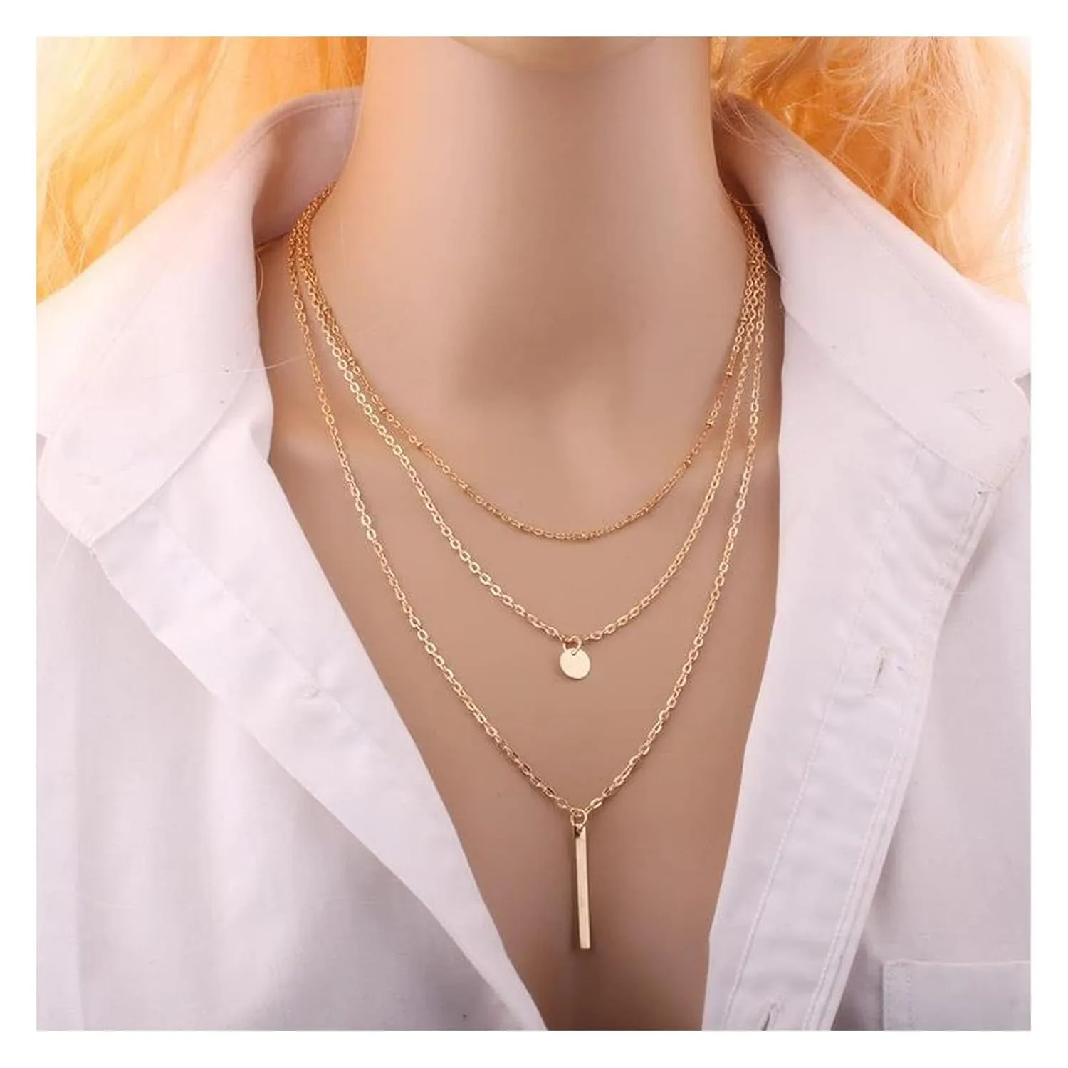 Andelaisi Vintage Layered Coin Choker Necklace Long Bar Choker Necklace Gold Layering Disc Necklace Choker Boho Long Necklaces Chain Jewelry for Women