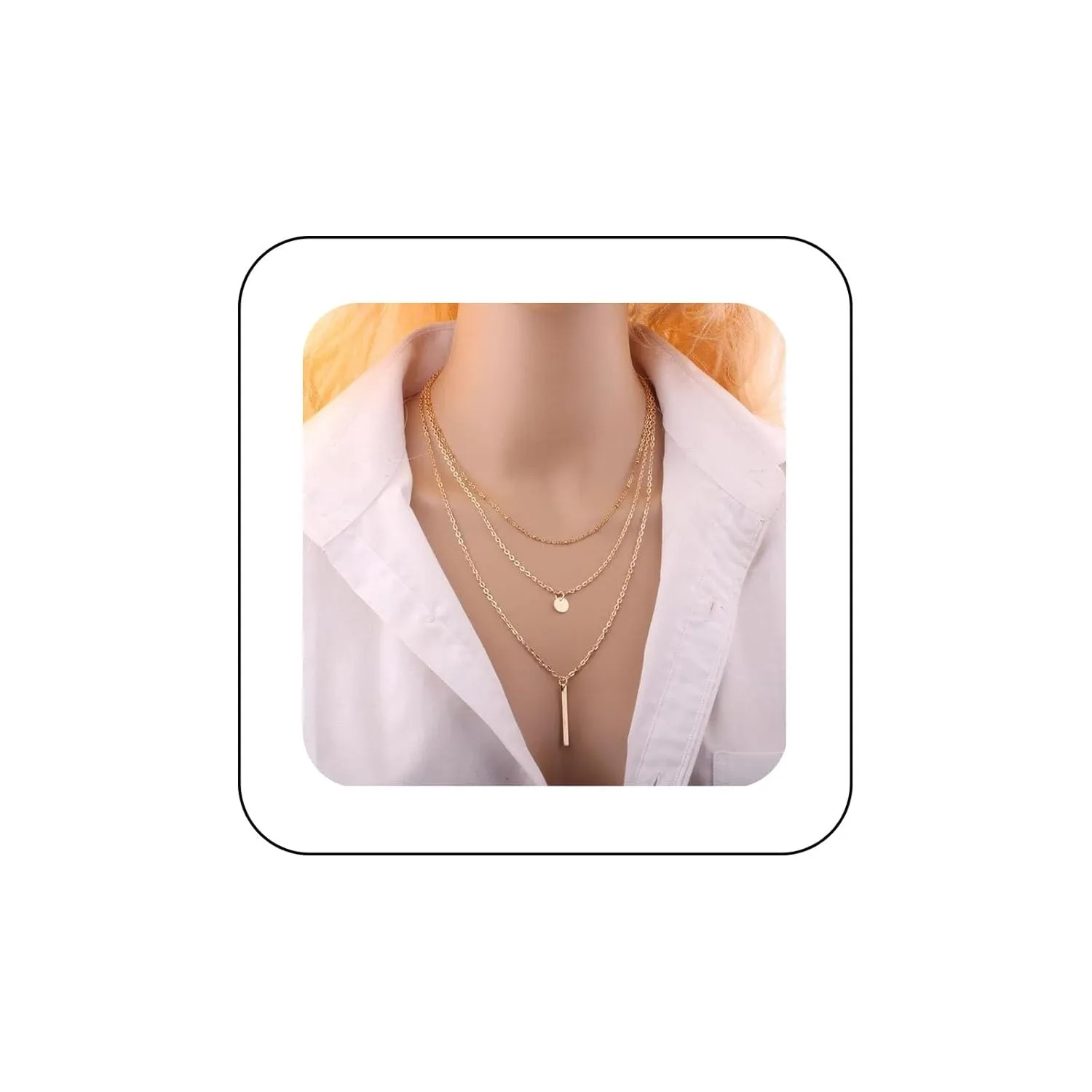 Andelaisi Vintage Layered Coin Choker Necklace Long Bar Choker Necklace Gold Layering Disc Necklace Choker Boho Long Necklaces Chain Jewelry for Women