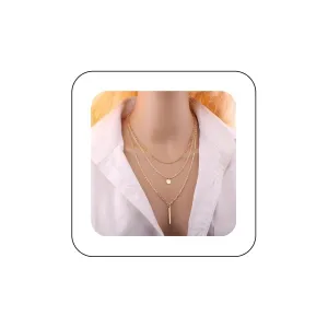 Andelaisi Vintage Layered Coin Choker Necklace Long Bar Choker Necklace Gold Layering Disc Necklace Choker Boho Long Necklaces Chain Jewelry for Women